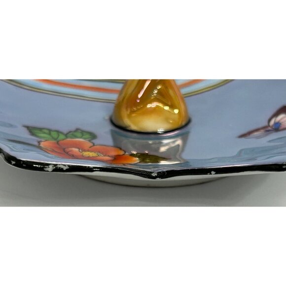 Lusterware Art Deco Noritake Blue Floral Butterfly Ring Trinket Tidbit Soap Dish - Picture 7 of 13